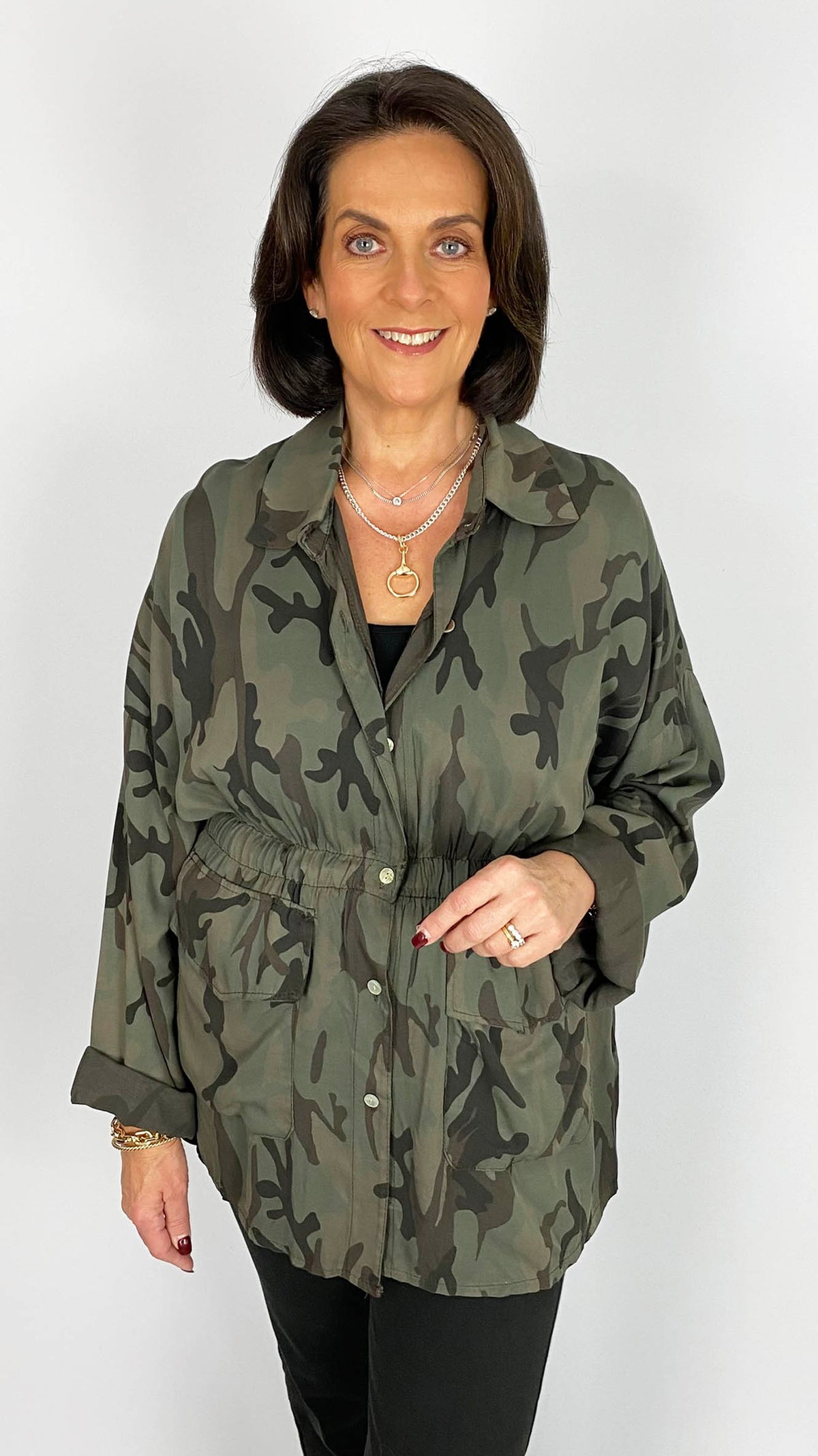 Camo print button-through shacket | 2 Colours