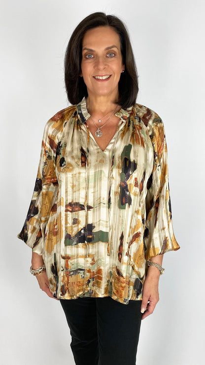 Tie-or-not printed vegan silk blouse
