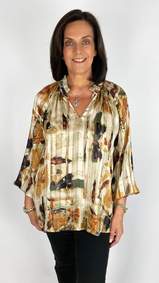 Tie-or-not printed vegan silk blouse