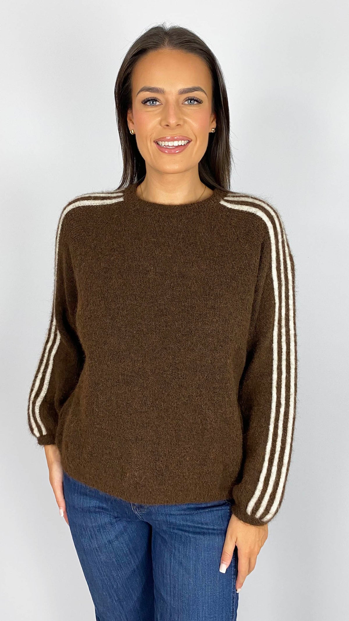 Cosy-feel stripe sleeve jumper | 4 Colours