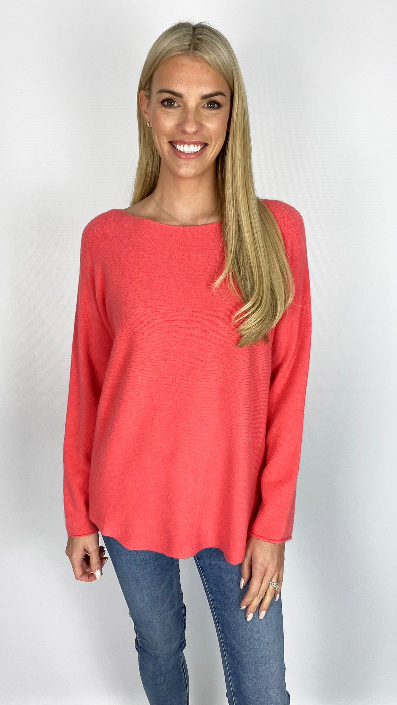Essential curved hem slash neck jumper | 9 Colours