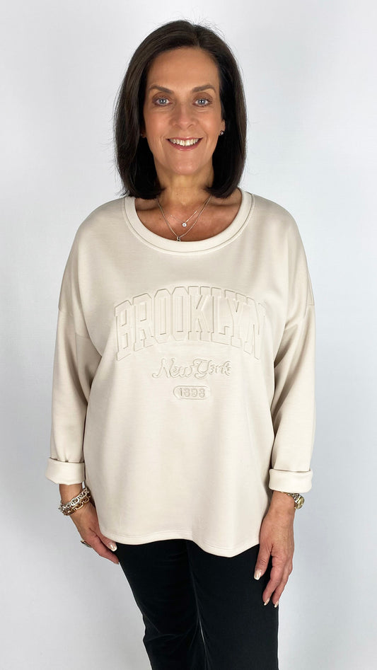 Silky soft lightweight embossed 'BROOKLYN' sweatshirt | 4 Colours | last 1s