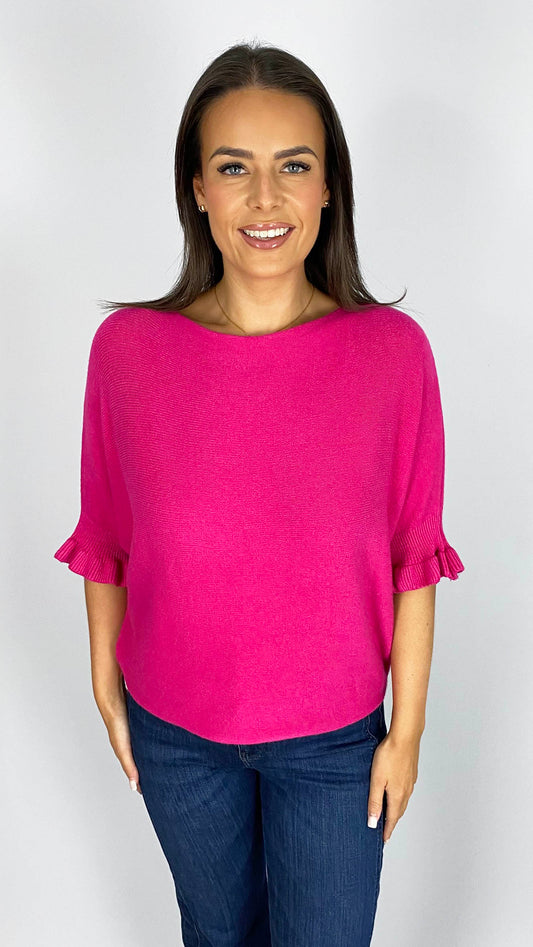 Frill sleeve batwing jumper | 6 Colours