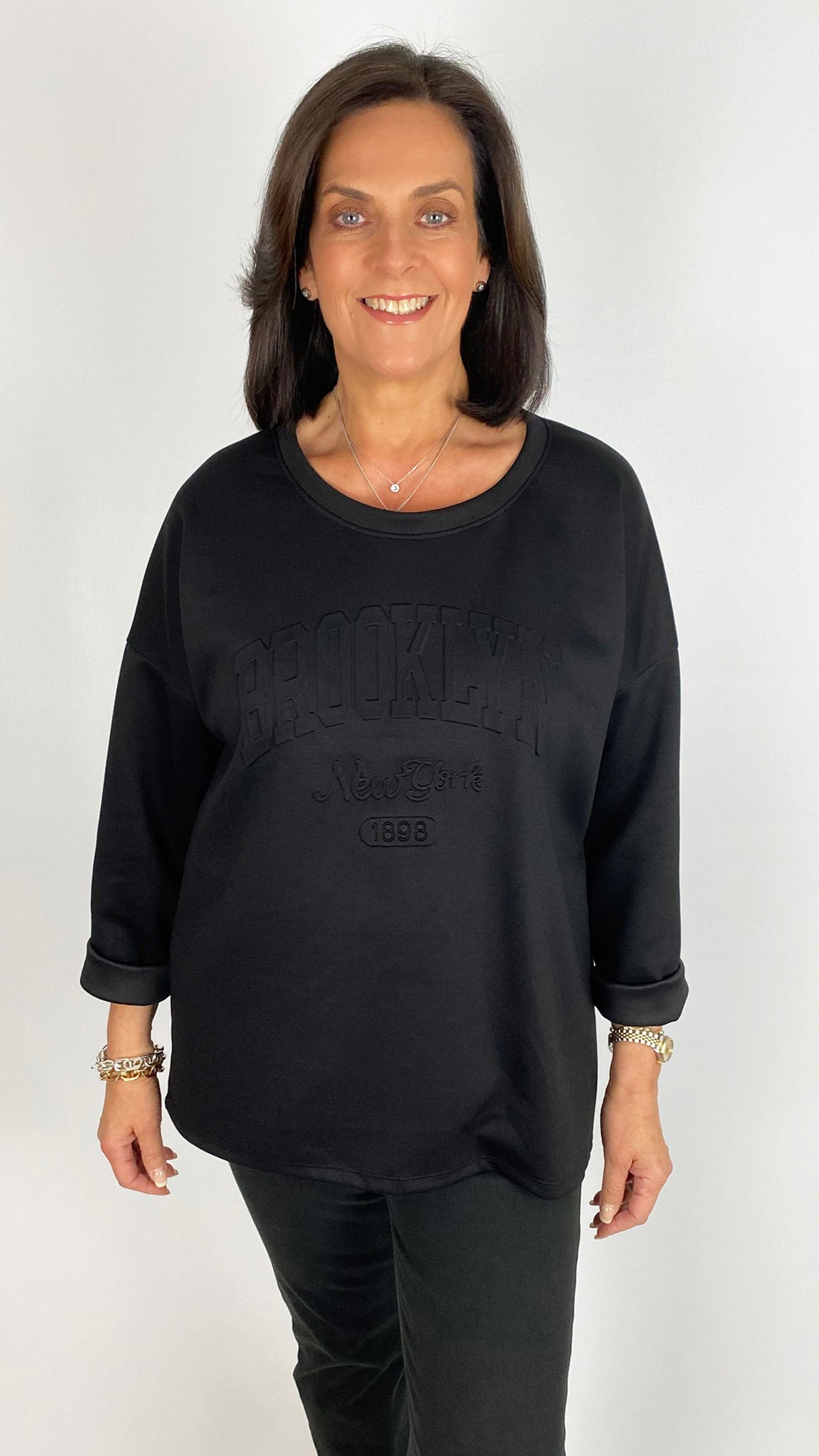 Silky soft lightweight embossed 'BROOKLYN' sweatshirt | 4 Colours | last 1s