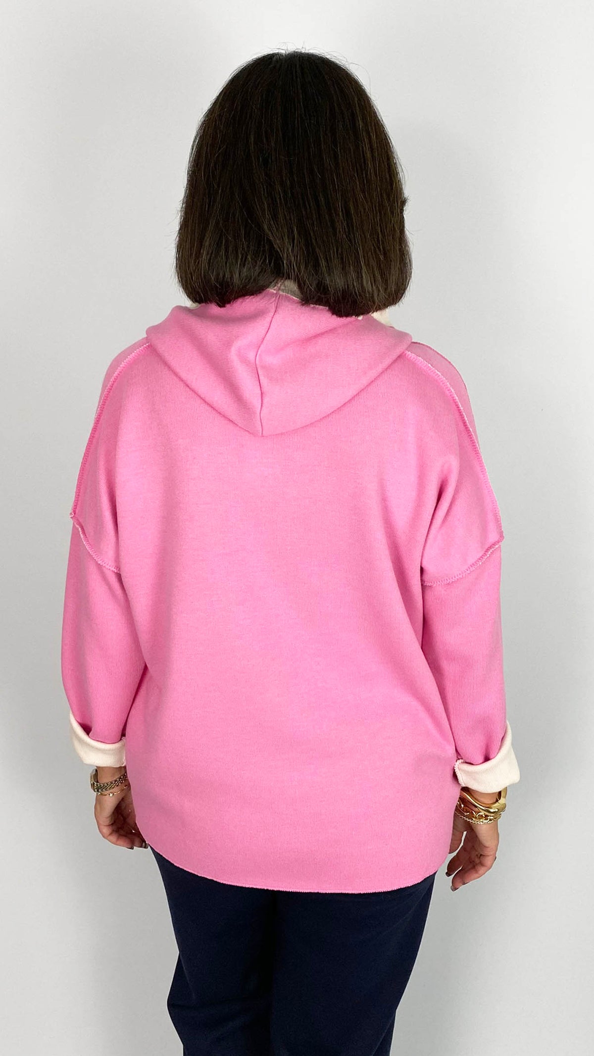 Embossed motif exposed seam hooded sweatshirt | 3 Colours