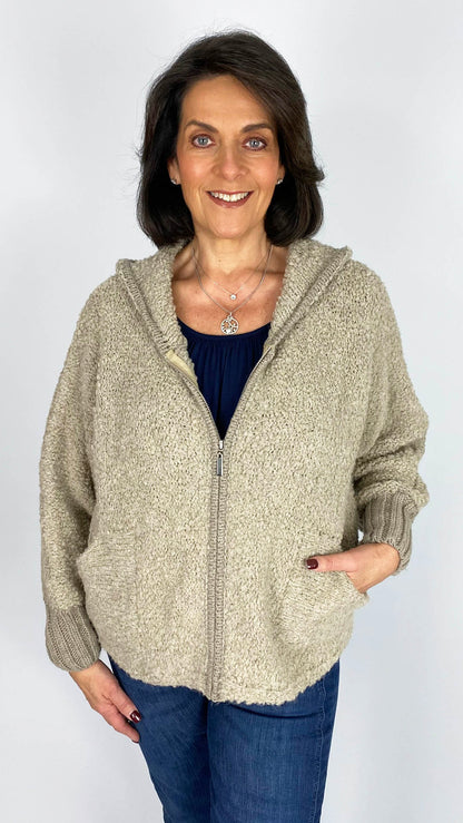 Boucle zip-through hooded jacket | 3 Colours