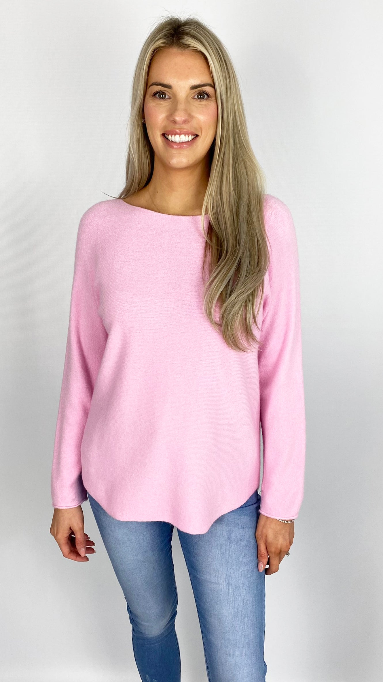 Essential curved hem slash neck jumper | 9 Colours