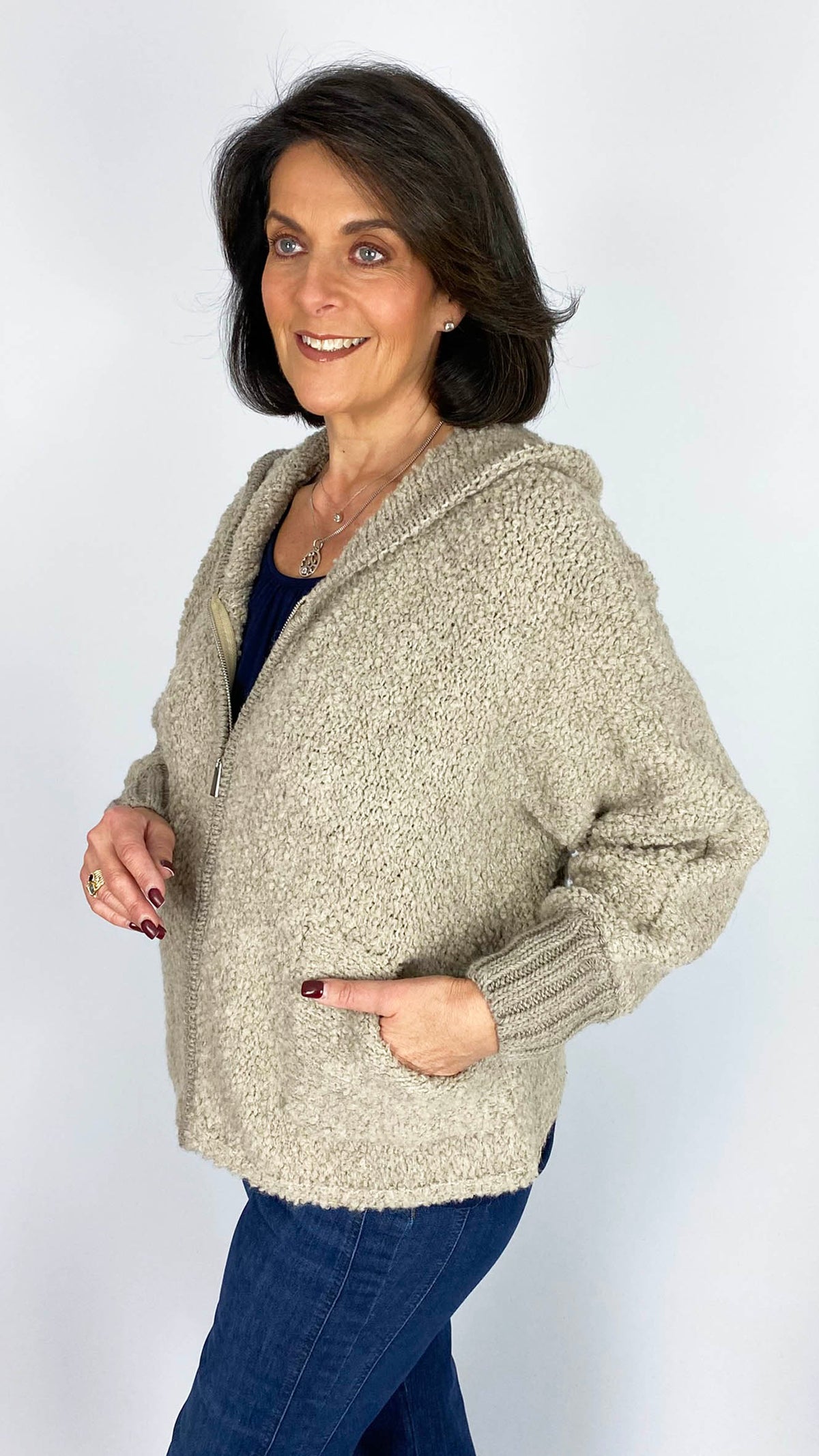 Boucle zip-through hooded jacket | 3 Colours