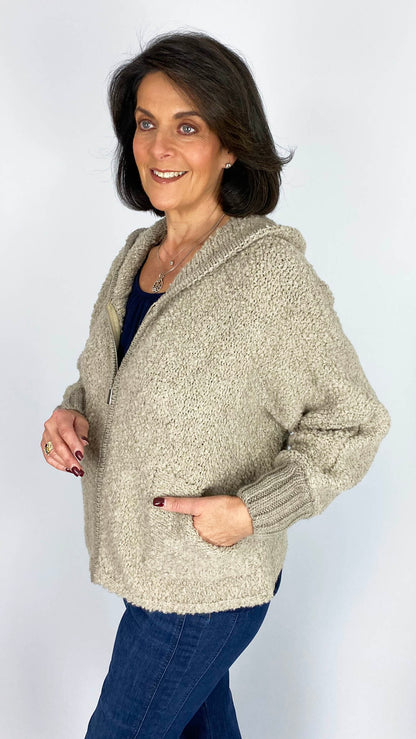 Boucle zip-through hooded jacket | 3 Colours