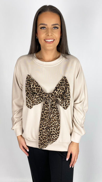 Silky soft animal print bow sweatshirt | 2 Colours | last 1