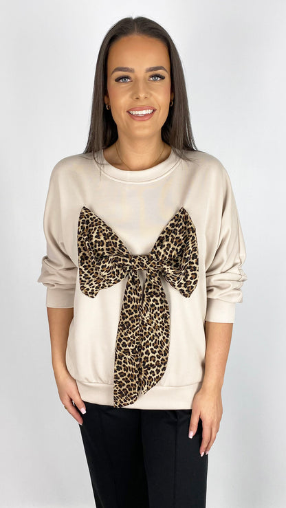 Silky soft animal print bow sweatshirt | 2 Colours | last 1