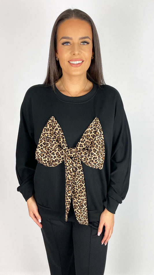 Silky soft animal print bow sweatshirt | 2 Colours | last 1