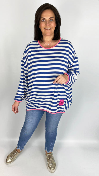 Stripe neon edged long sleeve cocoon top (4 Colours) - last 1s