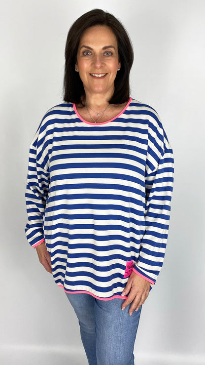 Stripe neon edged long sleeve cocoon top (4 Colours) - last 1s