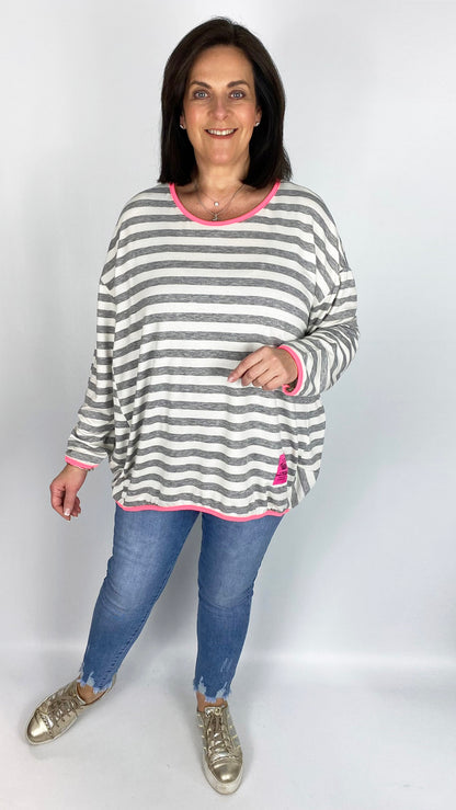 Stripe neon edged long sleeve cocoon top (4 Colours) - last 1s