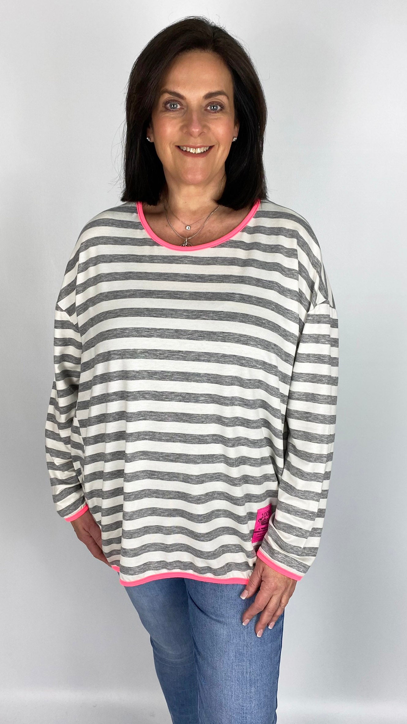 Stripe neon edged long sleeve cocoon top (4 Colours) - last 1s