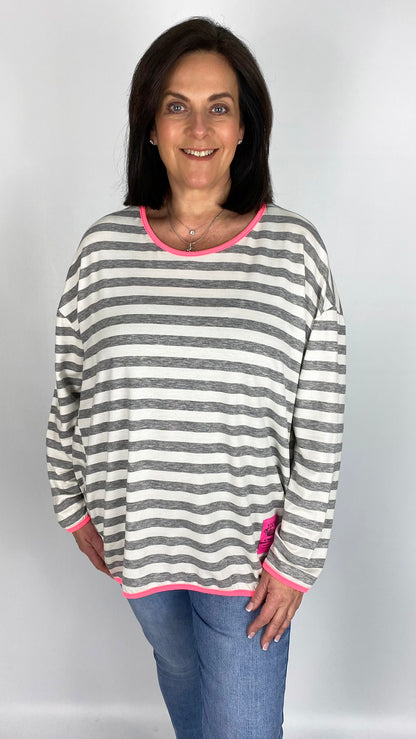 Stripe neon edged long sleeve cocoon top (4 Colours) - last 1s