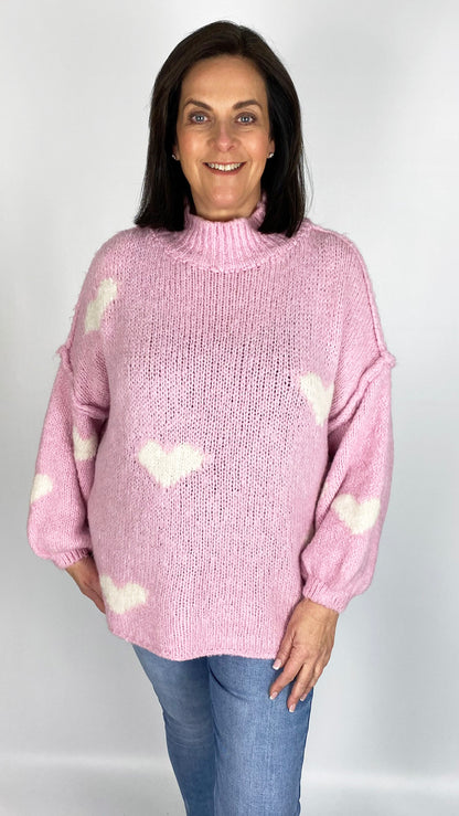 Contrast hearts exposed seam turtleneck jumper (5 Colours) - last 1