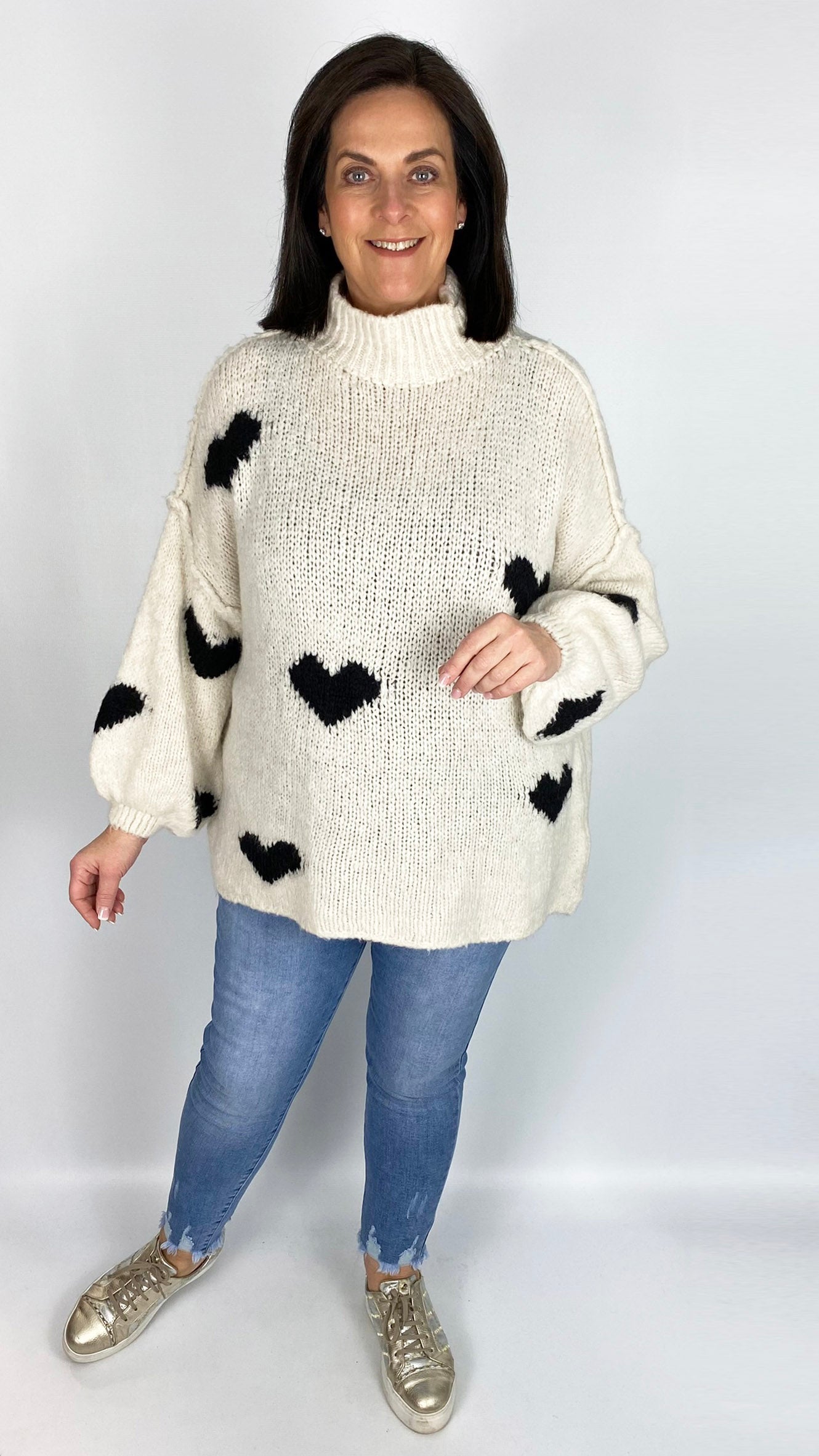 Contrast hearts exposed seam turtleneck jumper (5 Colours) - last 1