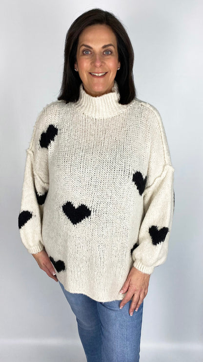 Contrast hearts exposed seam turtleneck jumper (5 Colours) - last 1