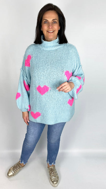 Contrast hearts exposed seam turtleneck jumper (5 Colours) - last 1