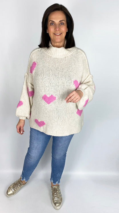 Contrast hearts exposed seam turtleneck jumper (5 Colours) - last 1