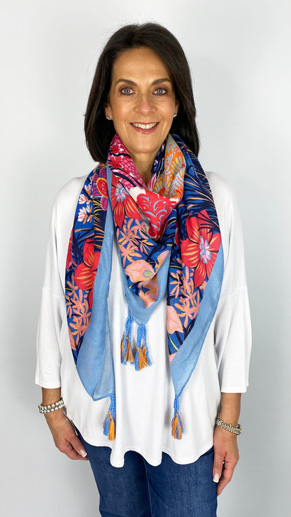 Tassel detail print square scarf | 7 Colours