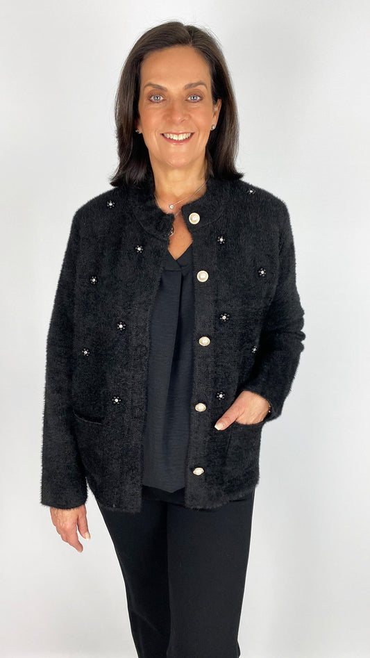 Embellished brushed knit jacket | 2 colours