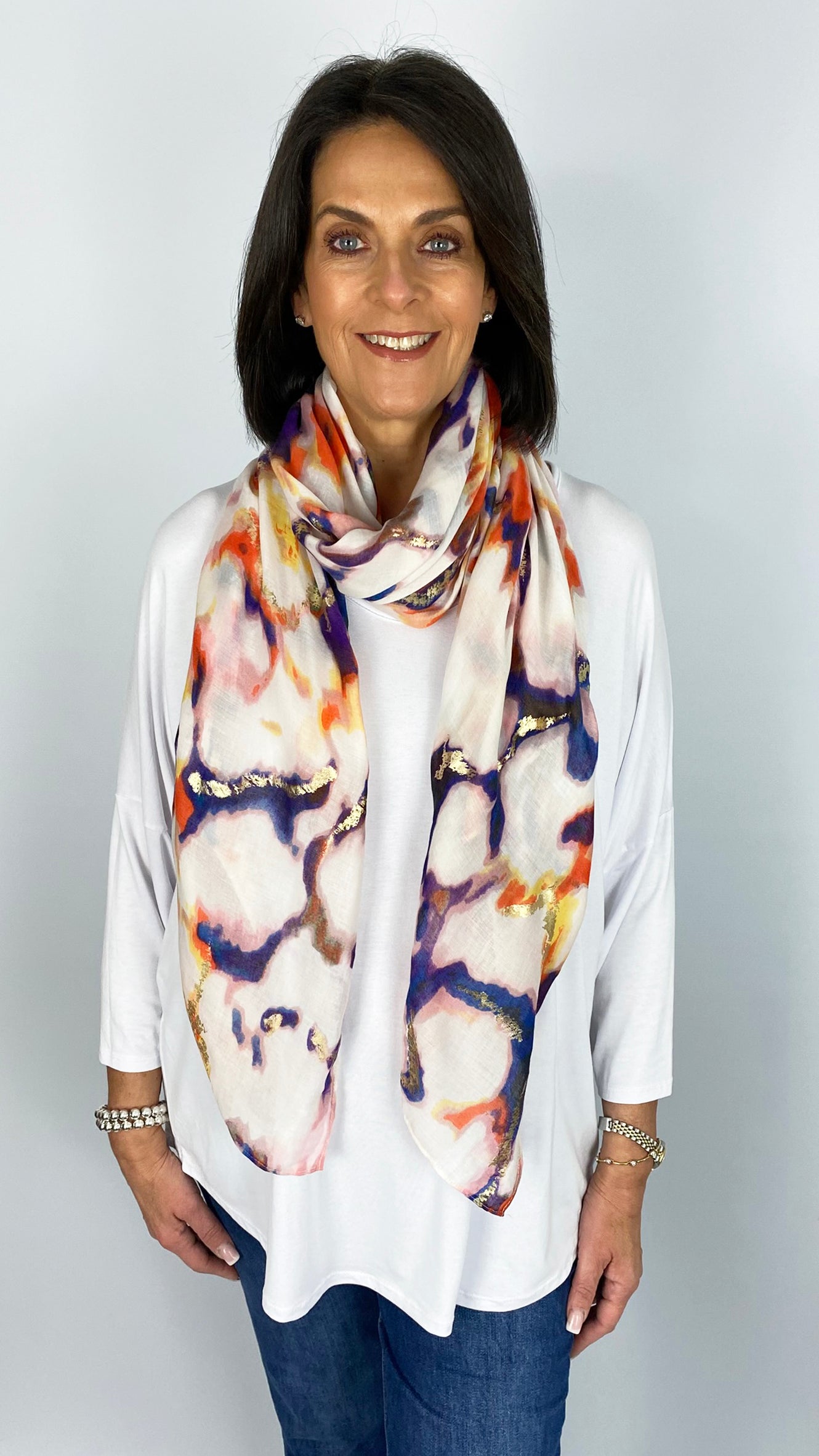 Marble print gold foil detail scarf | 3 Colours