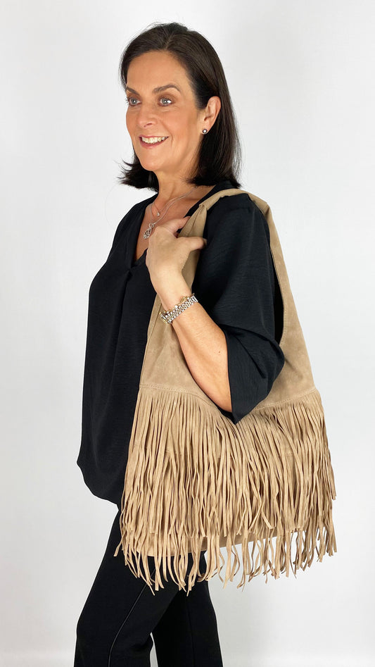 Faux suede fringed bucket bag | 3 colours