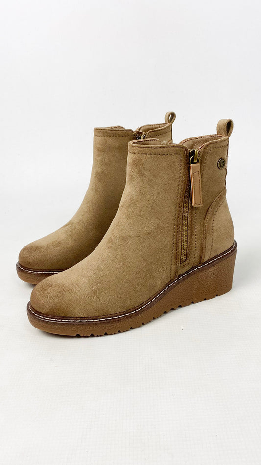 Faux suede zip detail wedge ankle boots | 2 colours