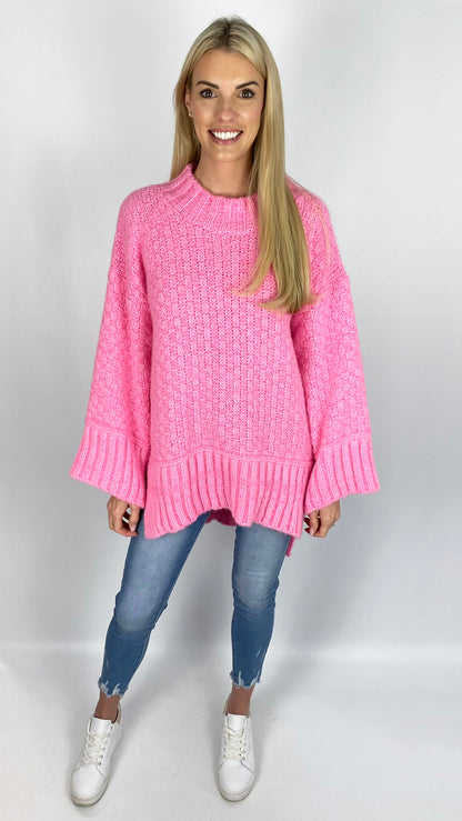 Wide sleeve hi-low brick weave jumper (2 Colours)