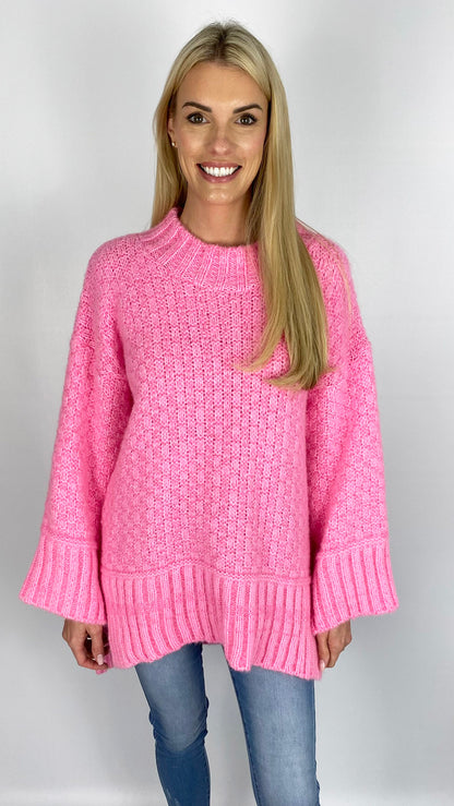 Wide sleeve hi-low brick weave jumper (2 Colours)