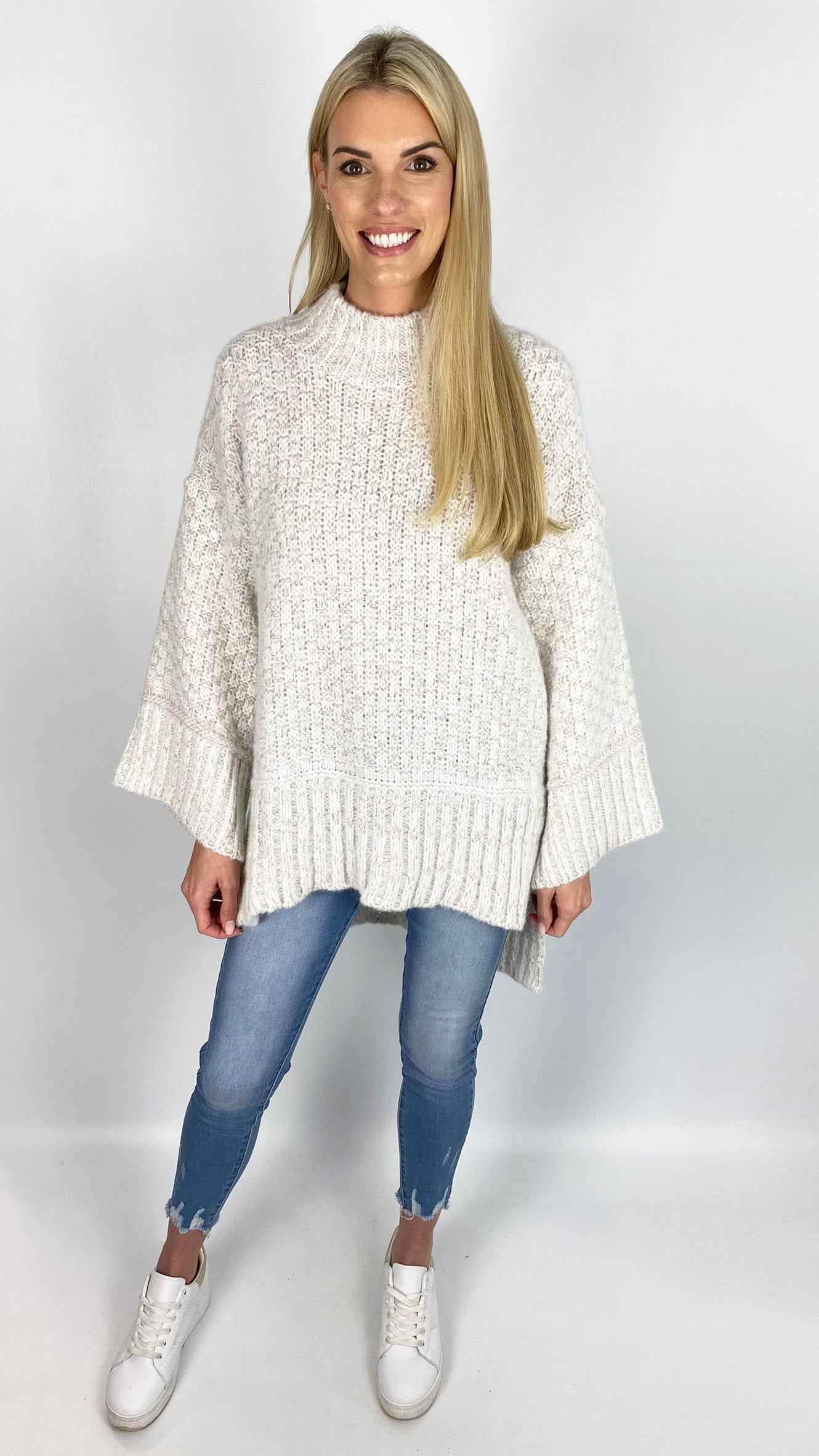 Wide sleeve hi-low brick weave jumper (2 Colours)