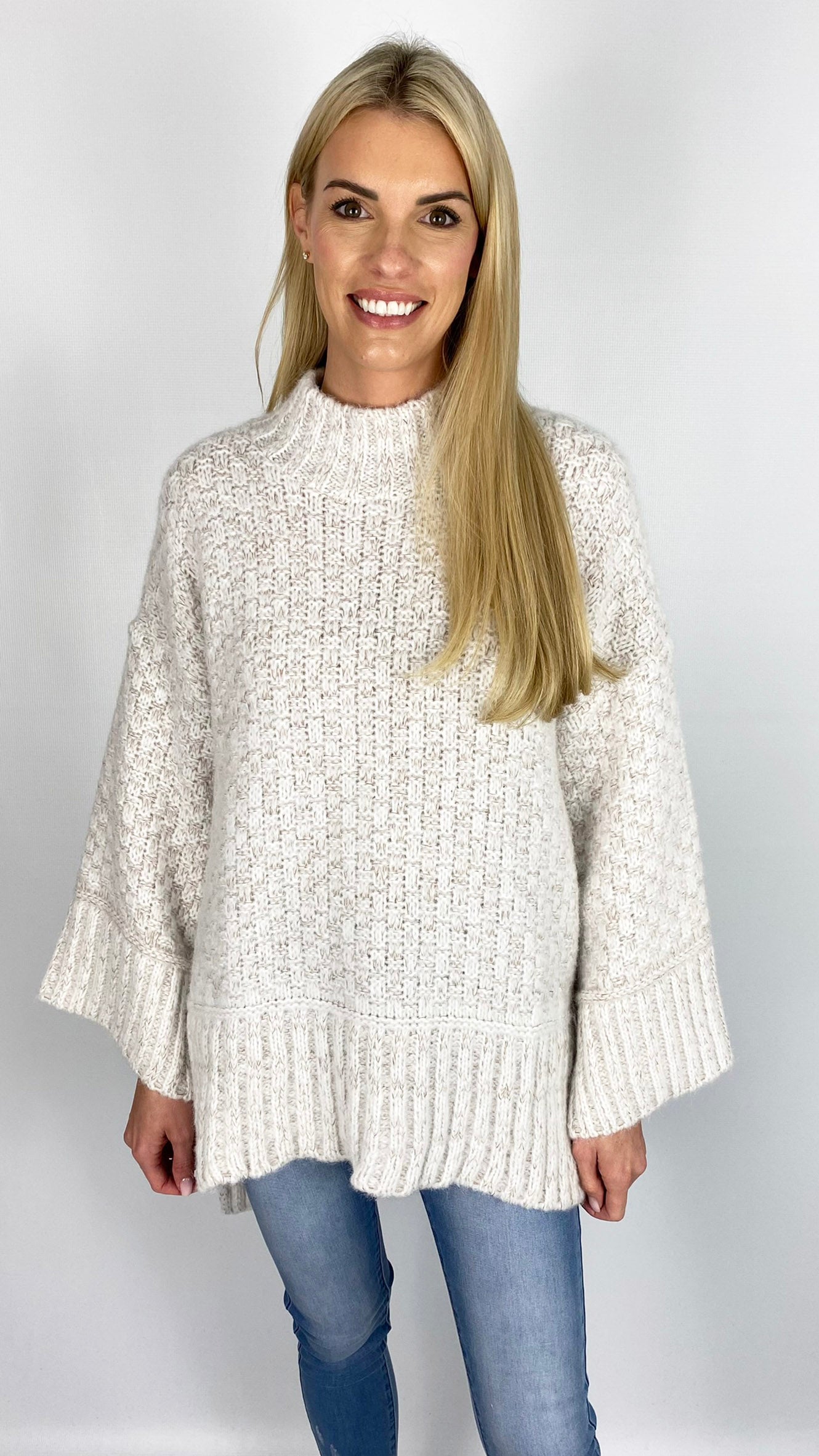 Wide sleeve hi-low brick weave jumper (2 Colours)