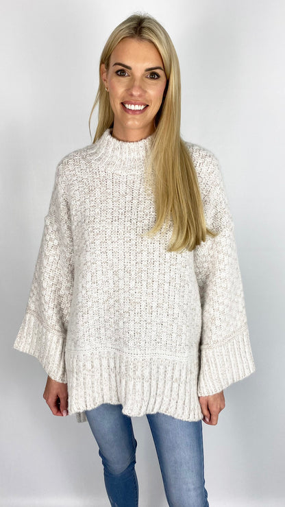 Wide sleeve hi-low brick weave jumper (2 Colours)