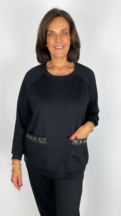Eyelet detailed feature pocket jersey top | 2 Colours | by Malissa J