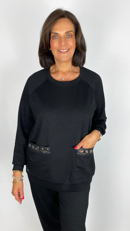 Eyelet detailed feature pocket jersey top | 2 Colours | by Malissa J