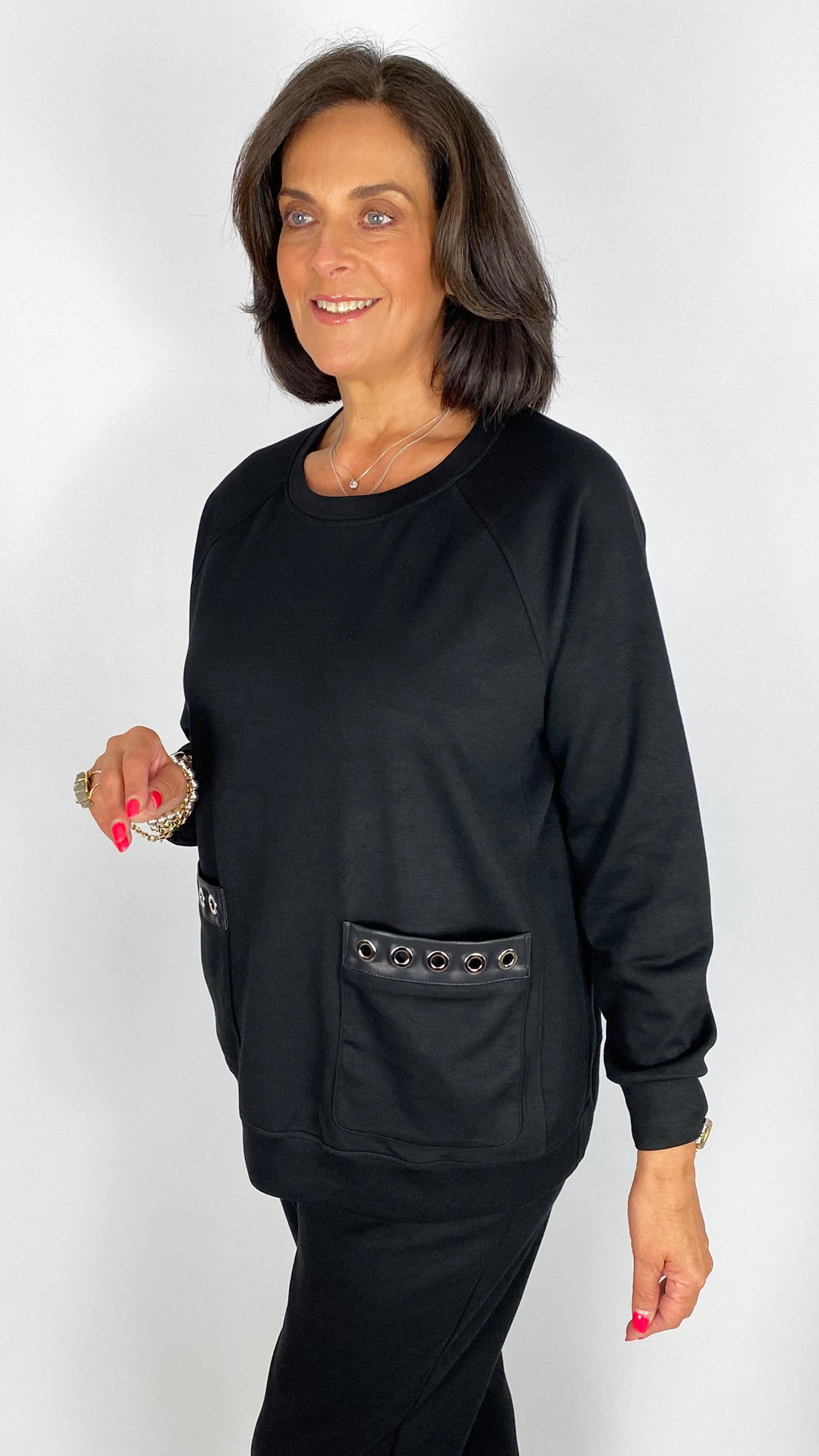 Eyelet detailed feature pocket jersey top | 2 Colours | by Malissa J