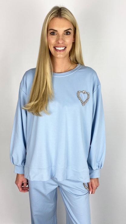 Diamante heart detail cotton top (2 Colours) - last 1