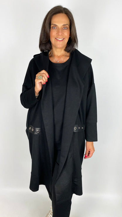 Eyelet detail jersey hooded longline jacket | 2 Colours | by Malissa J