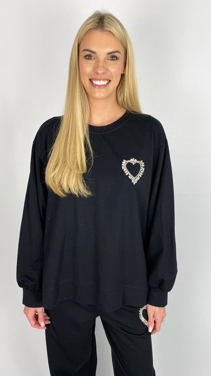 Diamante heart detail cotton top (2 Colours) - last 1