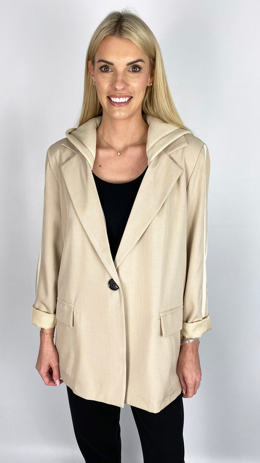 Stripe detail blazer w/ removable hood (2 Colours) - last 1s