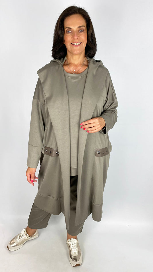 Eyelet detail jersey hooded longline jacket | 2 Colours | by Malissa J