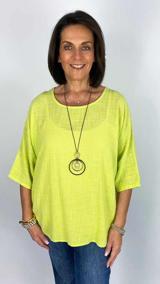 Pure cotton round neck top with free necklace | 14 Colours