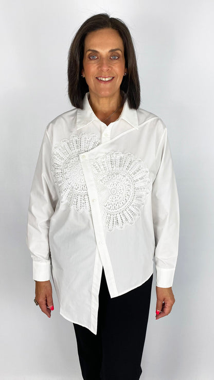 Beaded applique uneven hem shirt | 2 Colours | by Malissa J