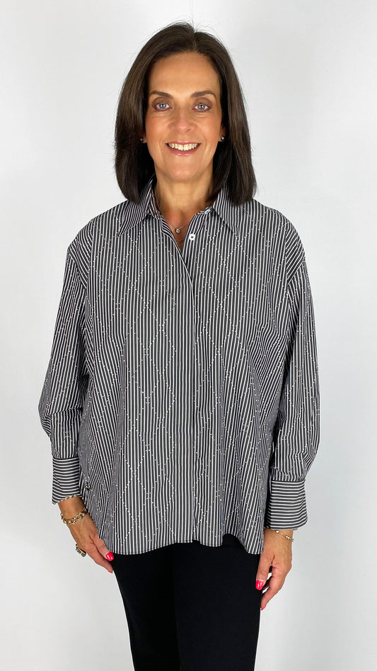 Studded criss cross pinstripe shirt |Black/White | by Malissa J