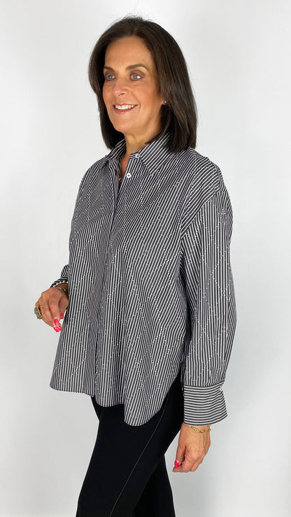 Studded criss cross pinstripe shirt |Black/White | by Malissa J