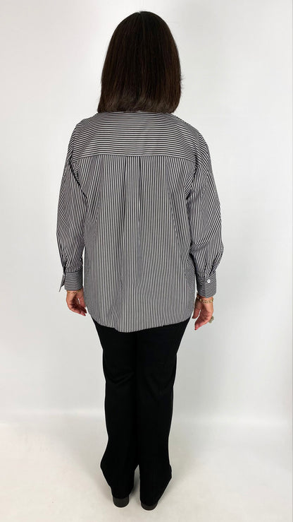 Studded criss cross pinstripe shirt |Black/White | by Malissa J