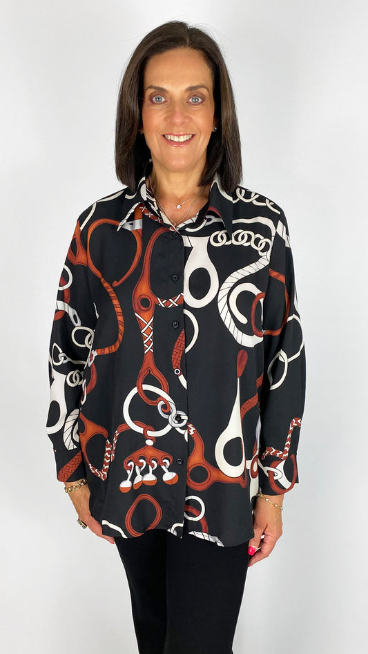 Button-through chain print chiffon shirt | by Malissa J